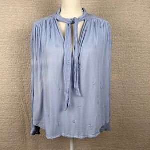 Free People Women's Top S/P Blue Wishful Moments‎ Embroidered Long Sleeve Blouse